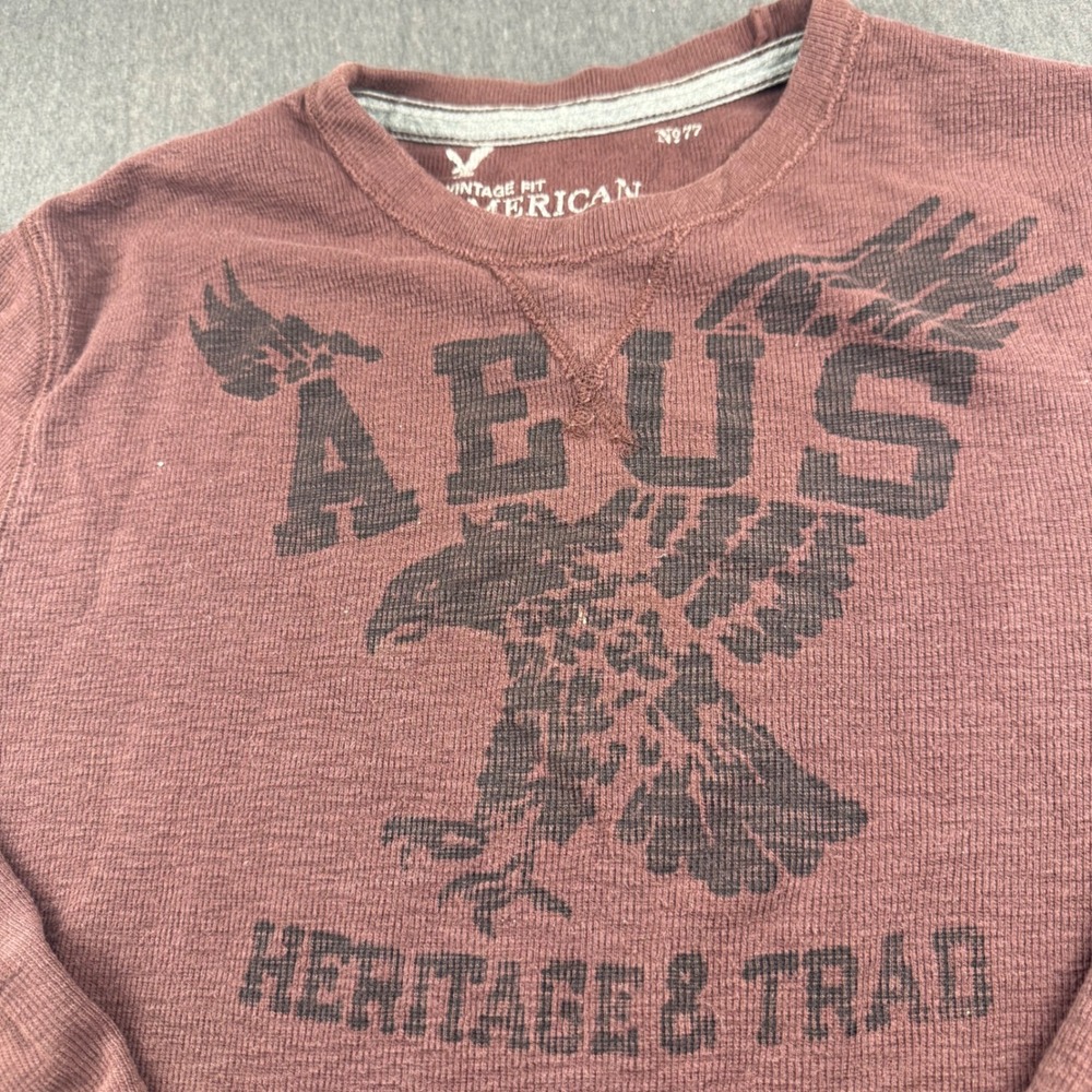 American Eagle Outfitters Mens Vintage Fit Thermal Shirt Maroon Eagle Graphic L